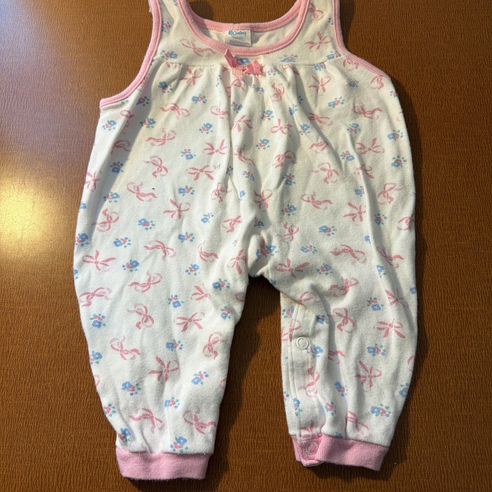 Vtg‎ Carter's Baby Girl Romper Pink Bows Soft 6 Months